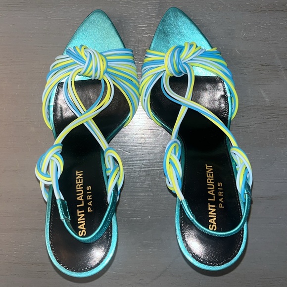 YSL Saint Laurent Gippy Multicolor Strappy Knot Patent Leather Sandal 38.5-US 8 - Picture 7 of 17